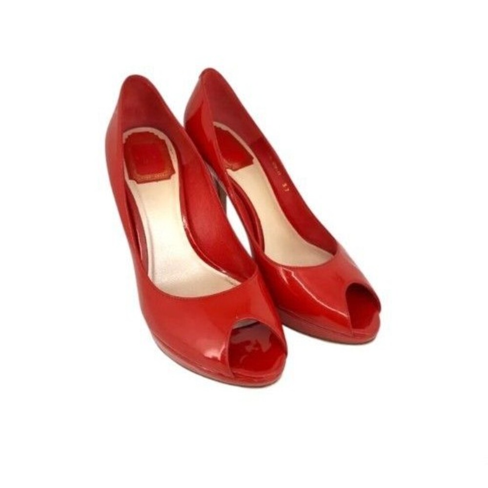 Christian Dior Red Patent Leather Miss Dior Peep-Toe Pumps Heels Size 37 EU 7 US